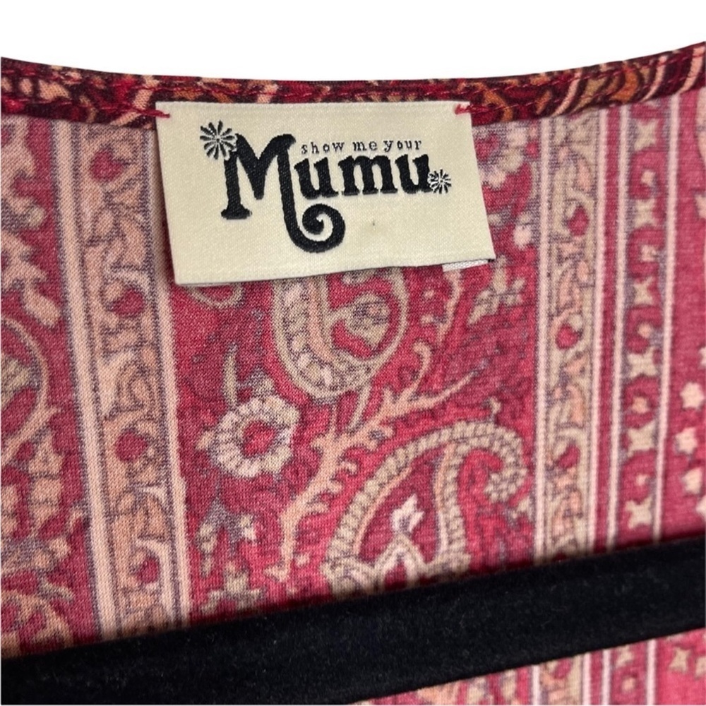 Show Me your Mumu Bryce Hutton Stripe Maroon Paisley Short Dress Womans Large - Picture 5 of 10